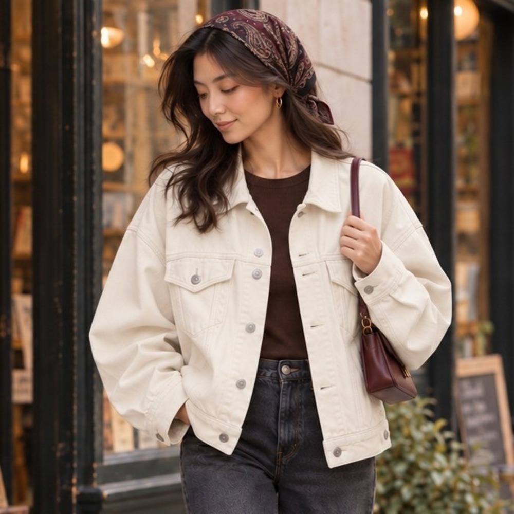 Agolde Charli Oversized Denim Jacket Cream Off White Cotton Trucker Large
